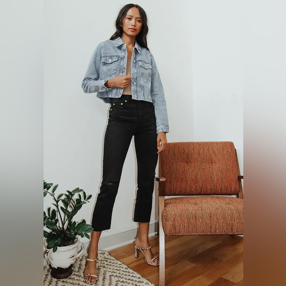 DAZE SHY GIRL BLACK HIGH-WAISTED DISTRESSED CROPPED FLARE JEANS
